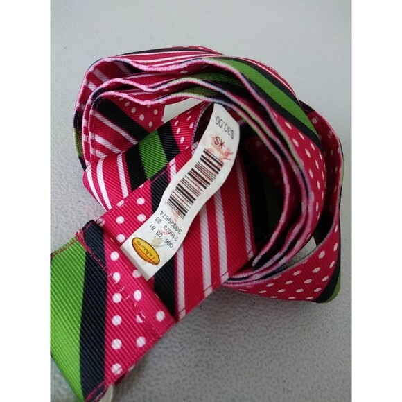 TALBOTS Multicolor Fabric Belt Silver D-Rings Striped Dots Green Red Multi   NWT - Picture 2 of 8